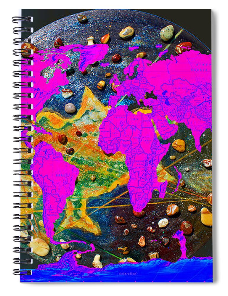 Augusta Stylianou Spiral Notebook featuring the digital art World Map and Cyprus by Augusta Stylianou