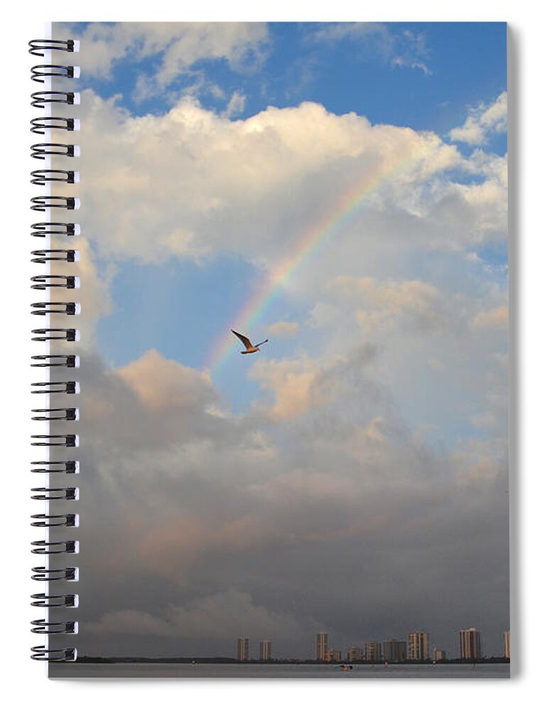 Rainbow Spiral Notebook featuring the photograph 6- Rainbow and Seagull by Joseph Keane
