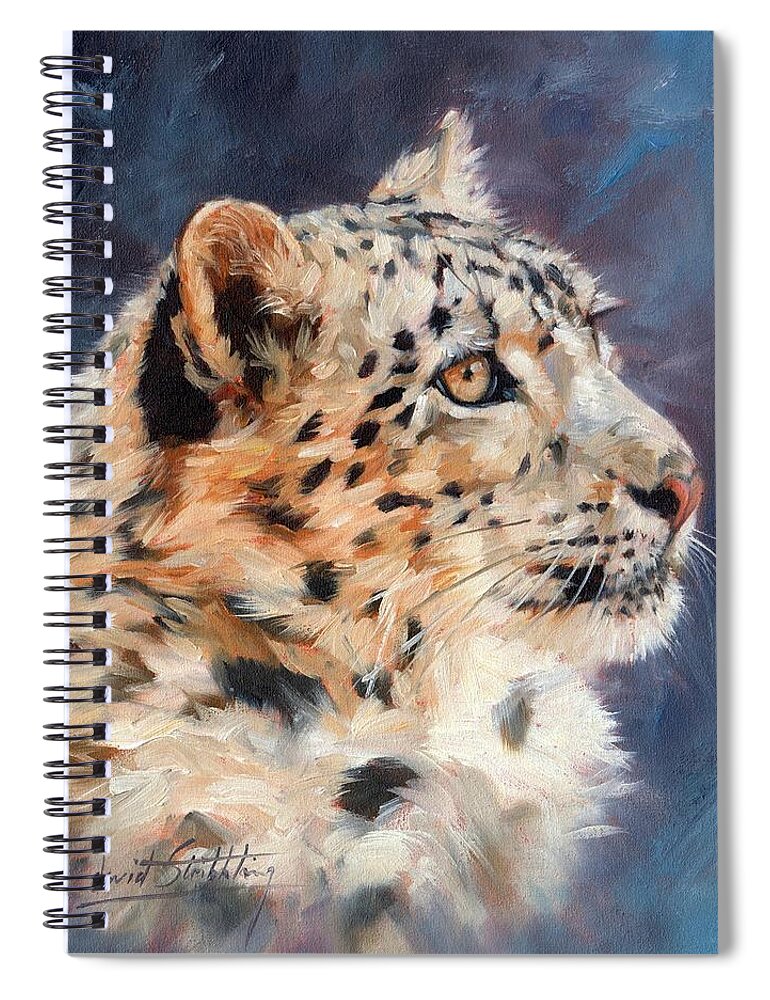 Snow Leopard Spiral Notebook featuring the painting Snow Leopard #6 by David Stribbling