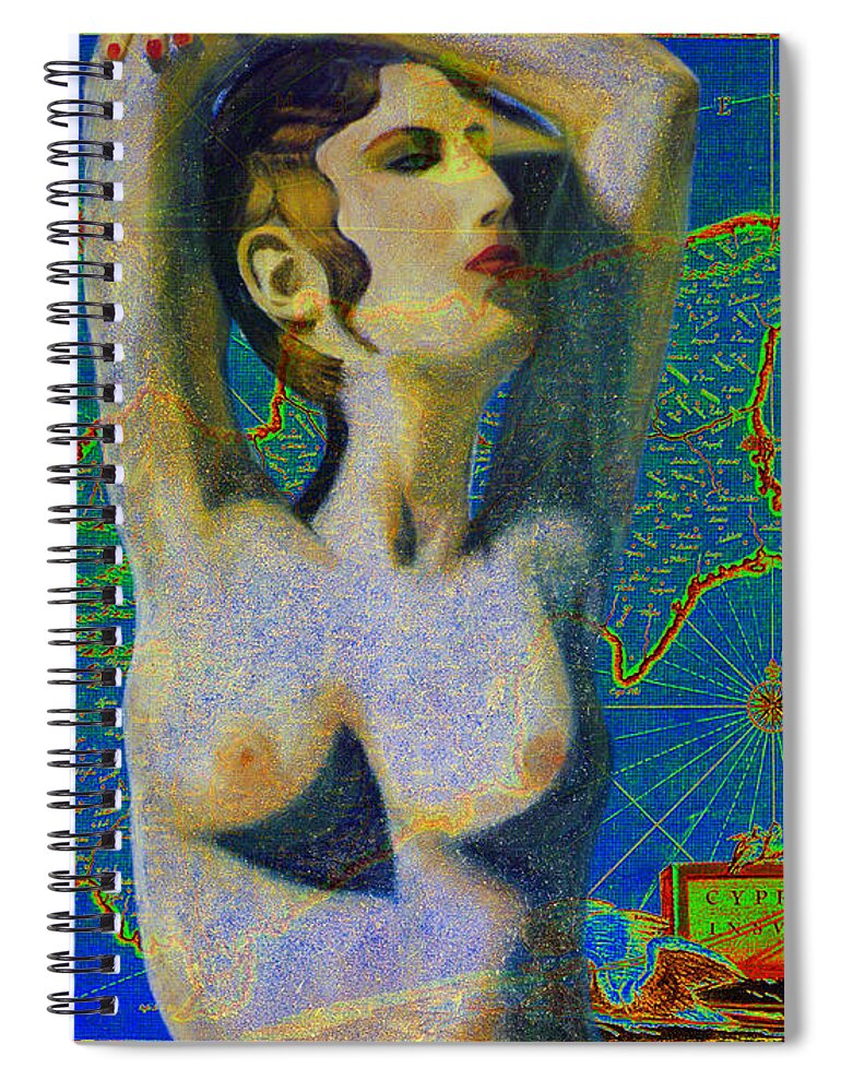 Augusta Stylianou Spiral Notebook featuring the digital art Ancient Cyprus Map and Aphrodite #11 by Augusta Stylianou