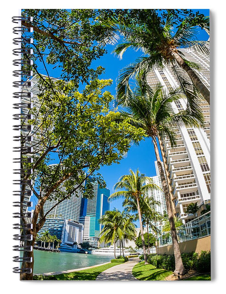 Architecture Spiral Notebook featuring the photograph Downtown Miami Brickell Fisheye by Raul Rodriguez