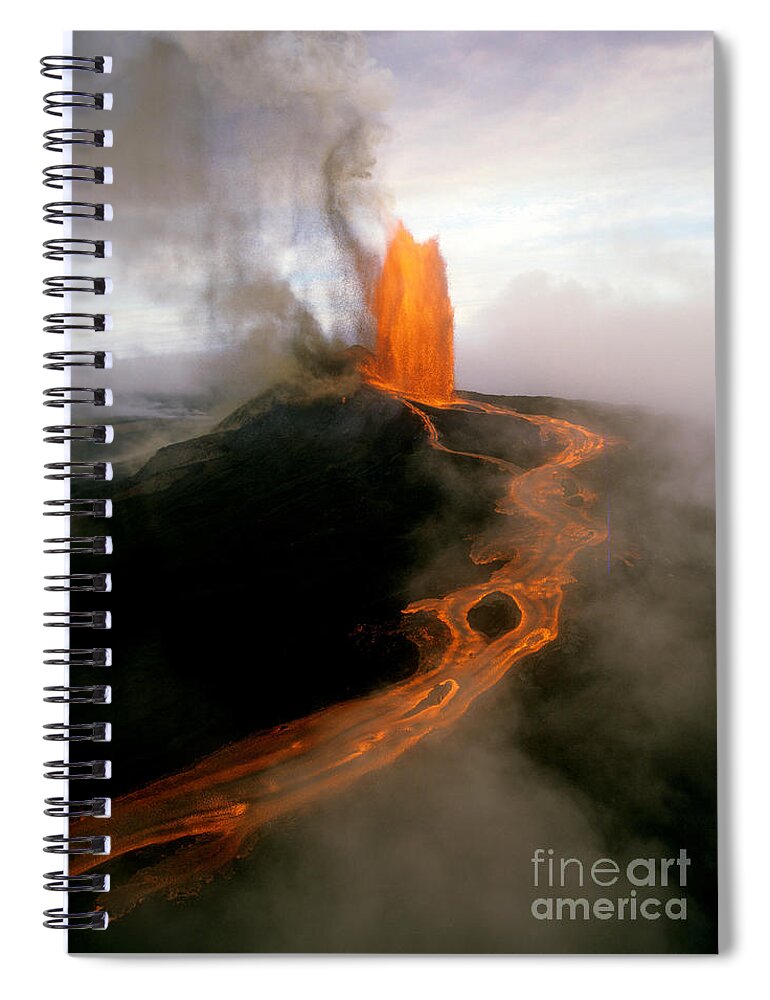 Nature Spiral Notebook featuring the photograph Lava Fountain At Kilauea Volcano, Hawaii #7 by Douglas Peebles