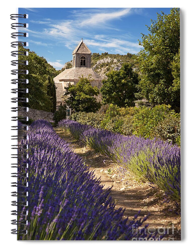 Lavender Spiral Notebook featuring the photograph Abbaye de Senanque #1 by Brian Jannsen