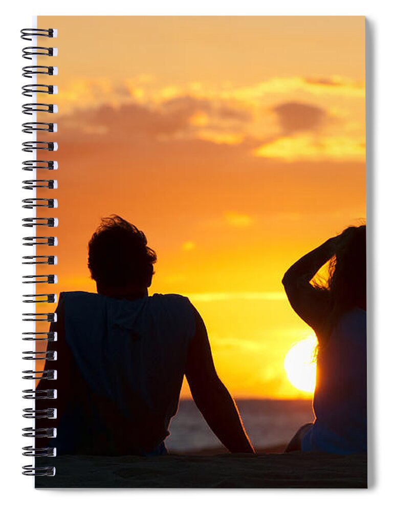 Hawaii Spiral Notebook featuring the photograph Couple watching the sunset on a beach in Maui Hawaii USA #8 by Don Landwehrle