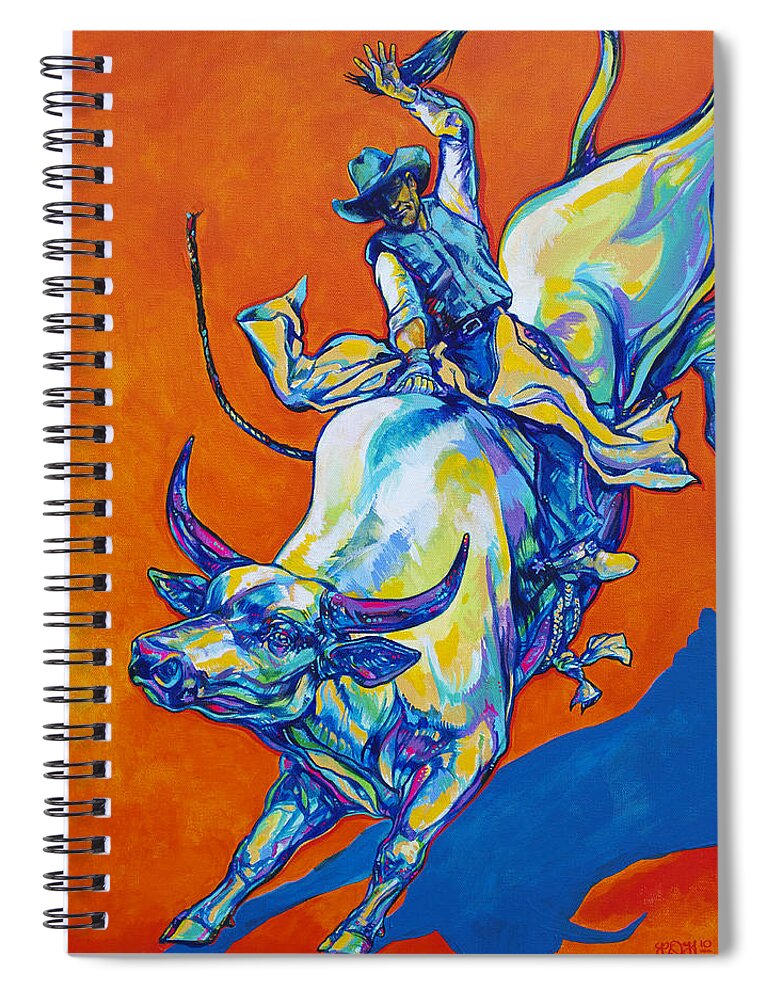Cowboy Spiral Notebook featuring the painting 8 Second Insanity by Derrick Higgins