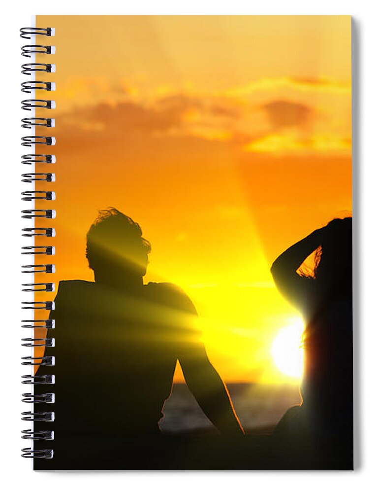Hawaii Spiral Notebook featuring the photograph Couple watching the sunset on a beach in Maui Hawaii USA #9 by Don Landwehrle