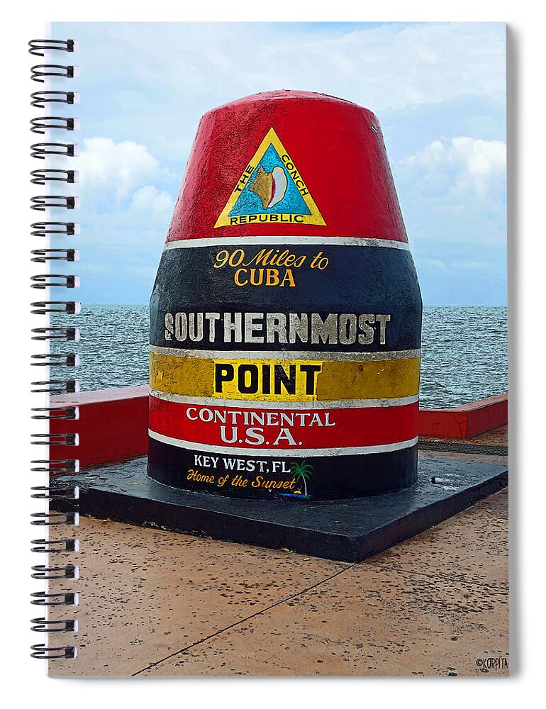 Key West Florida Spiral Notebook featuring the photograph Southernmost Point Key West - 90 Miles to Cuba by Rebecca Korpita
