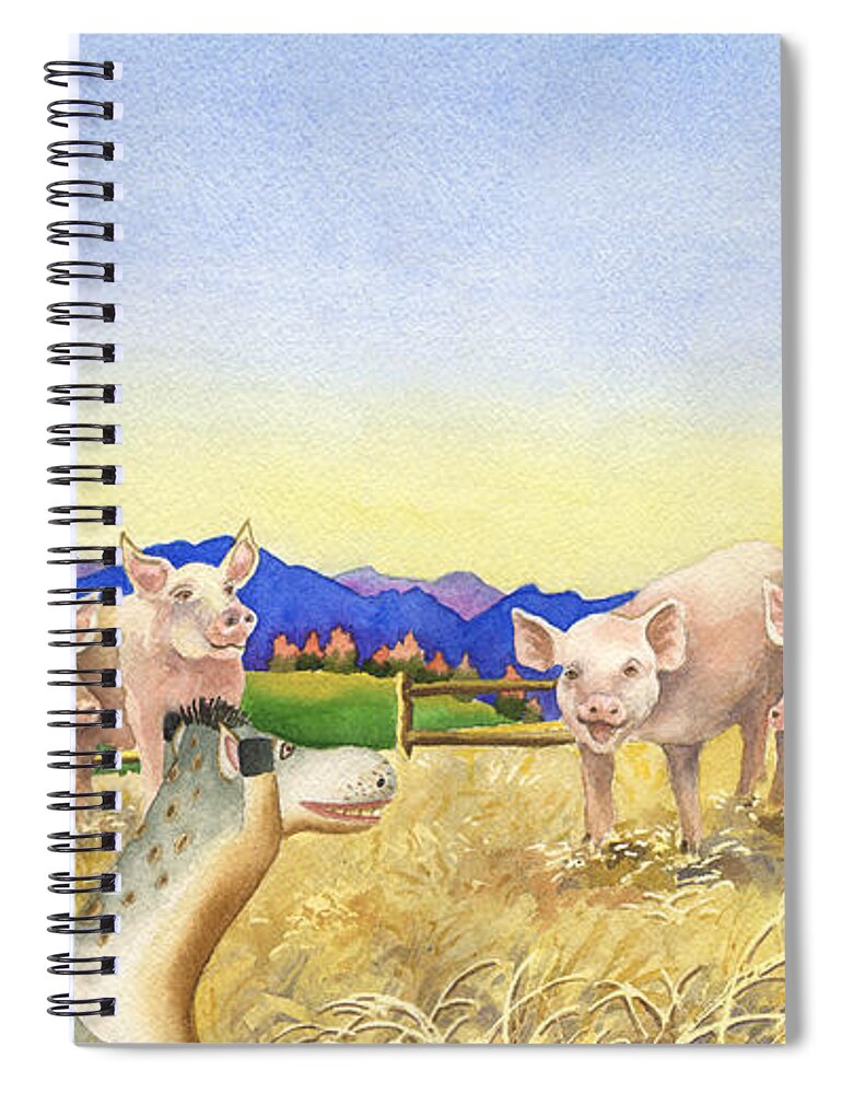 Spike The Dhog Painting Spiral Notebook featuring the painting A Barnyard of Pigs by Anne Gifford