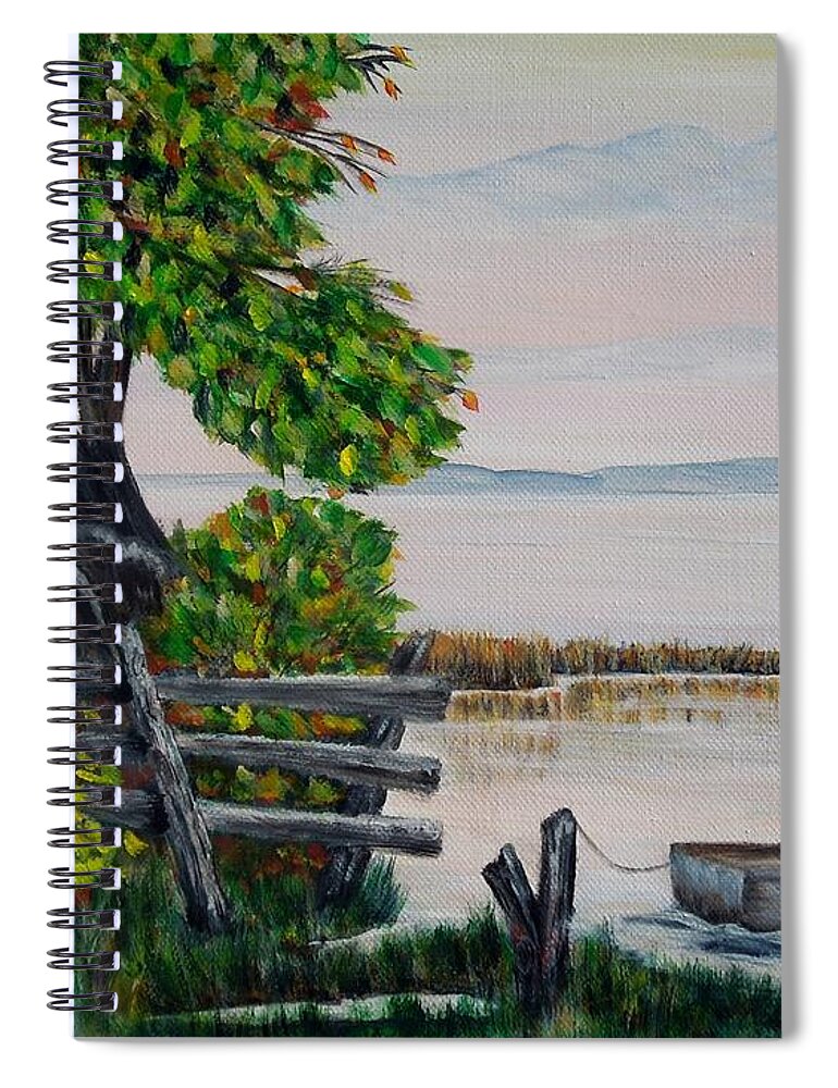 Canoe Spiral Notebook featuring the painting A boat waiting 2 by Marilyn McNish