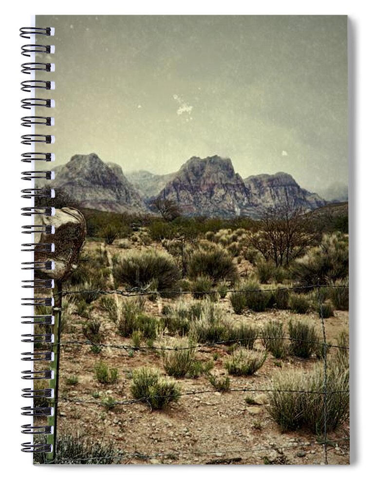 Rusted Spiral Notebook featuring the photograph A Bucket And A Fence by Mark Ross
