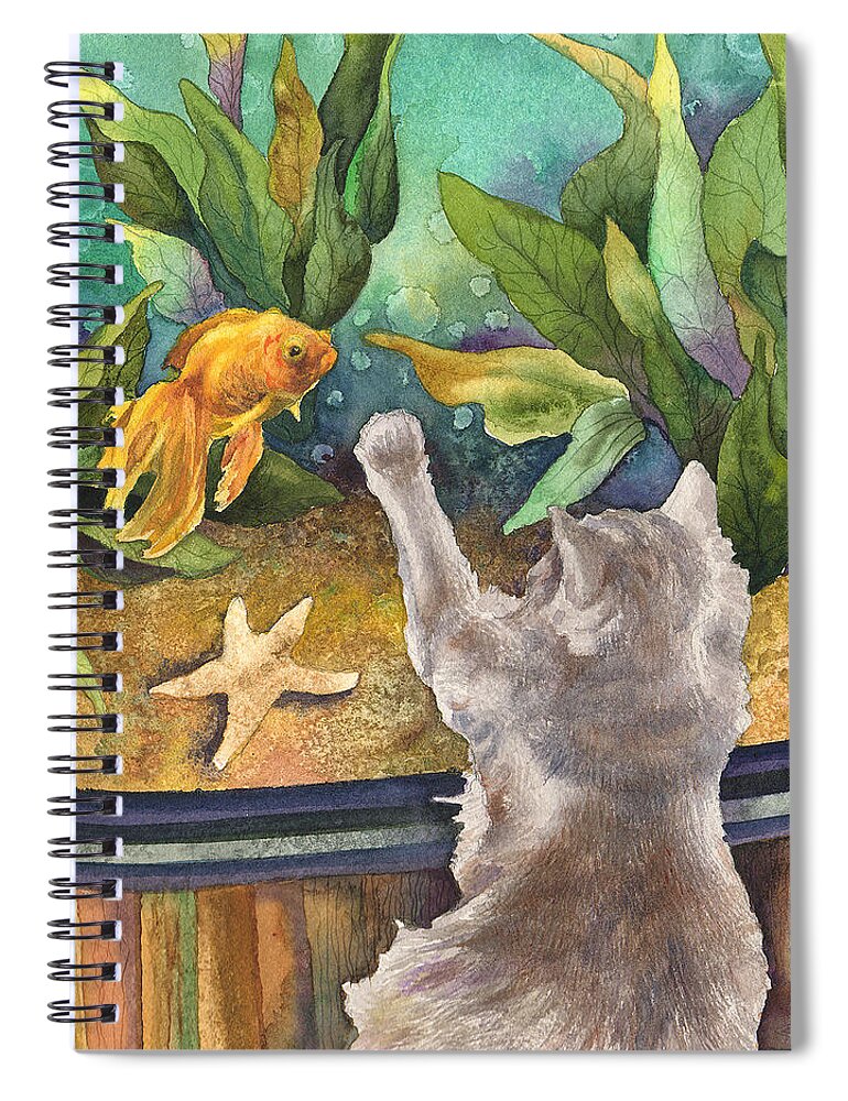 Cat Painting Spiral Notebook featuring the painting A Cat and a Fish Tank by Anne Gifford