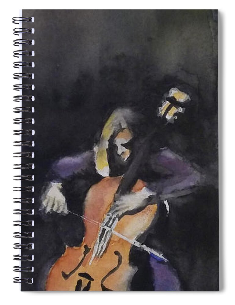 Music Spiral Notebook featuring the painting A Cellist by Yoshiko Mishina