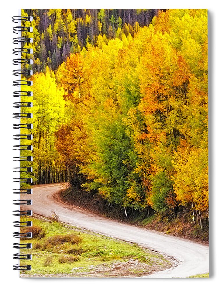 Aspen Trees Spiral Notebook featuring the photograph A Curve in the Road by Teri Virbickis