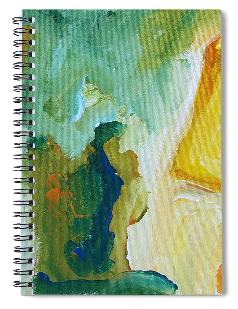 Lamp Spiral Notebook featuring the painting A Door A Chair and A Yellow Lamp by Shea Holliman