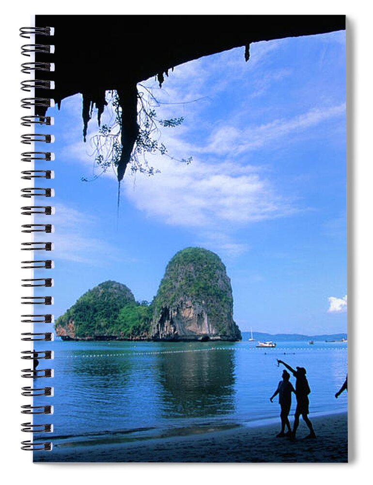 Southeast Asia Spiral Notebook featuring the photograph A Group Of People Explore The Rocky by John Elk