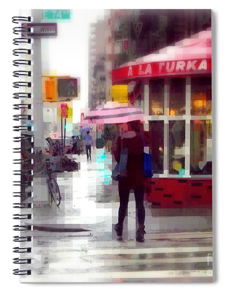 Bar Spiral Notebook featuring the photograph A La Turka in the Rain - Restaurants of New York by Miriam Danar