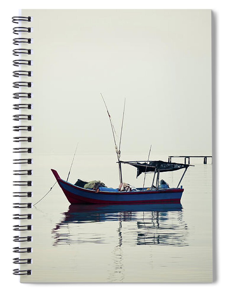 Tranquility Spiral Notebook featuring the photograph A Lonely Boat by Ivan Hor
