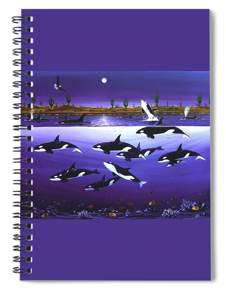 Orcas Spiral Notebook featuring the painting A Pod Of Desert Orcas by Lance Headlee
