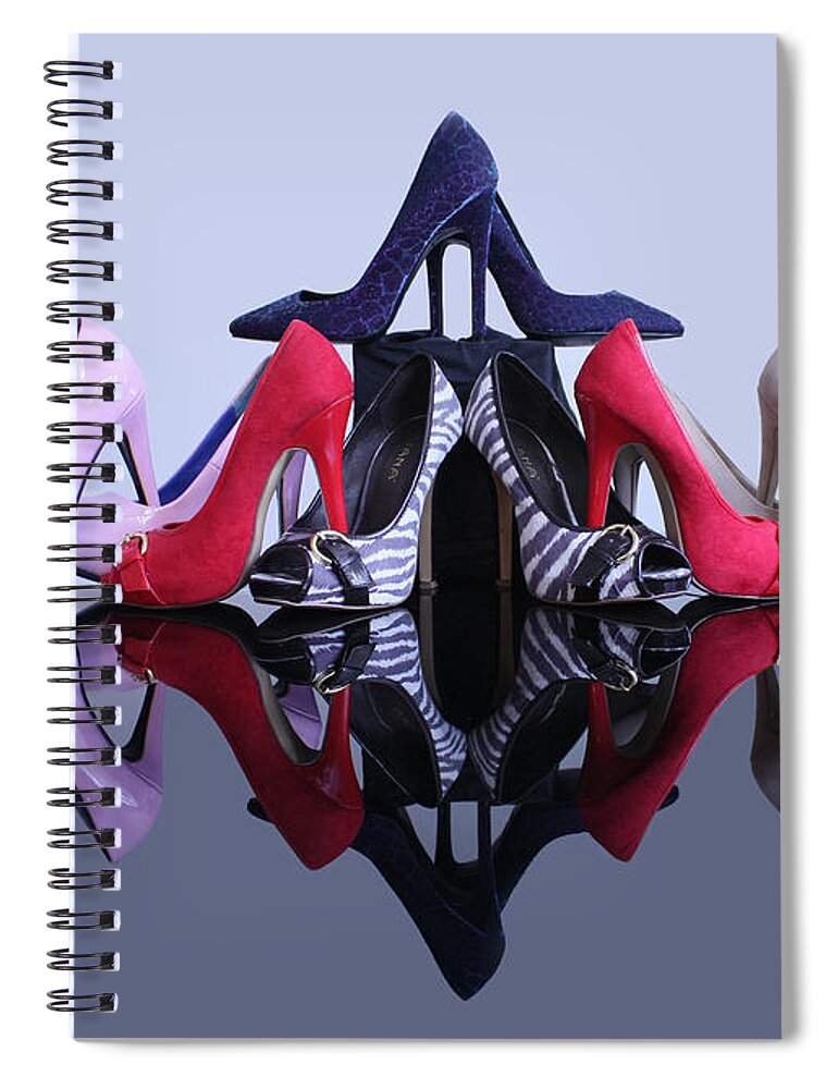 Stiletto High Heeled Shoes Spiral Notebook featuring the photograph A Pyramid of Shoes by Terri Waters