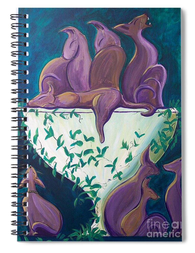 John Lyes Spiral Notebook featuring the painting A Rather Elegant Cat Party by John Lyes
