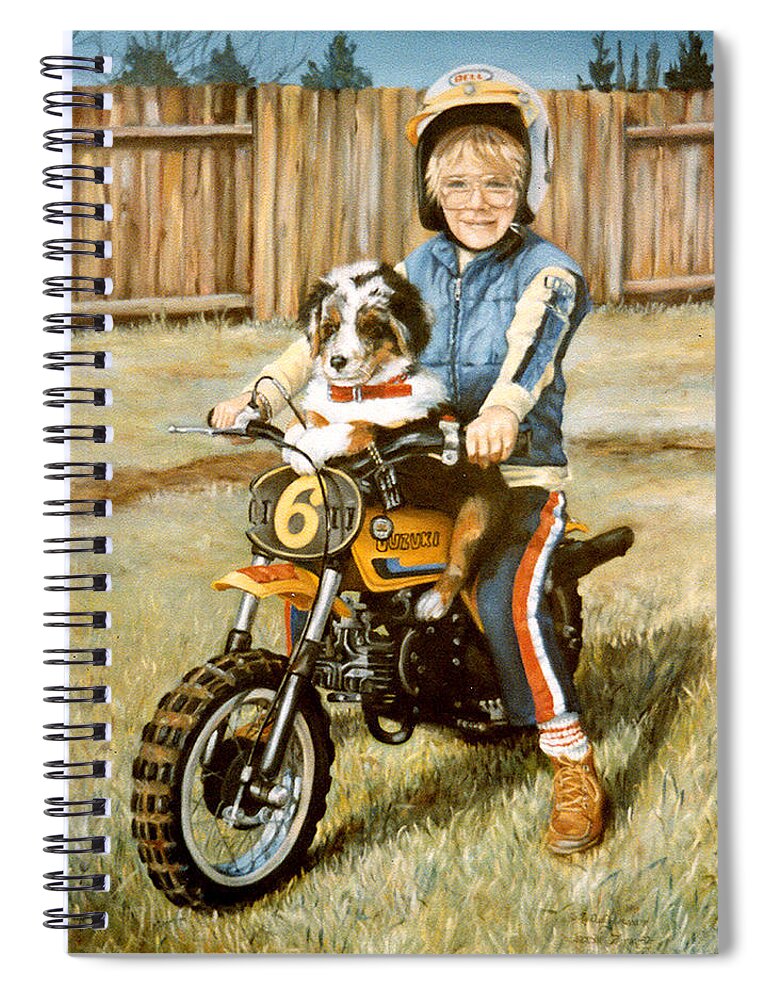 Portrait Spiral Notebook featuring the painting A ride in the backyard by Donna Tucker