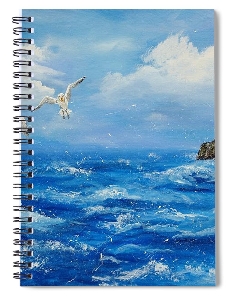 Kilkee Spiral Notebook featuring the painting A Seagull's View George's Head Kilkee Co. Clare by Corina Hogan