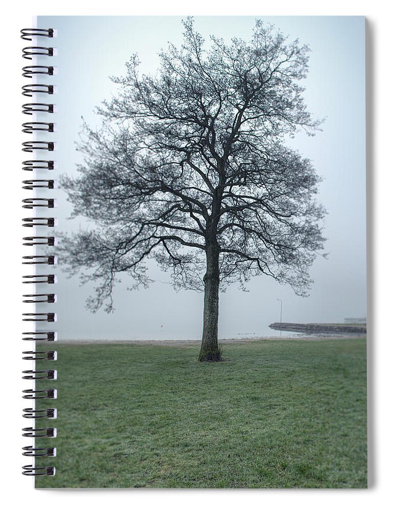 Outdoors Spiral Notebook featuring the photograph A Single Tree By The Sea On A Cold by Sindre Ellingsen
