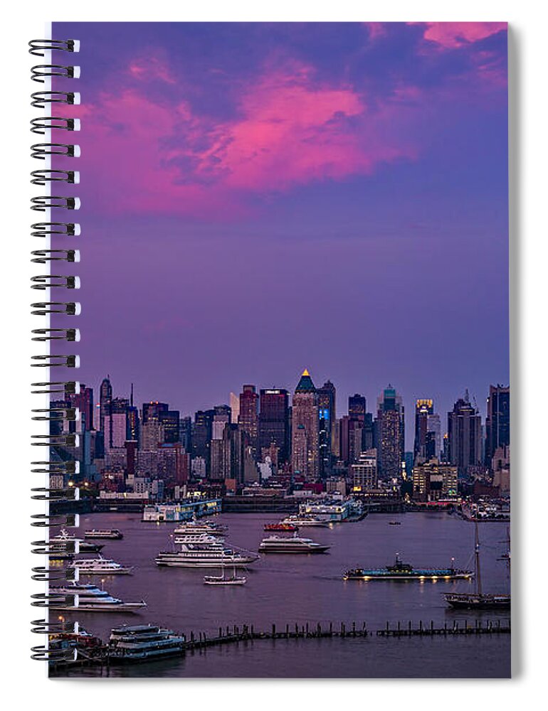 Manhattan Spiral Notebook featuring the photograph A Spectacular New York City evening by Susan Candelario