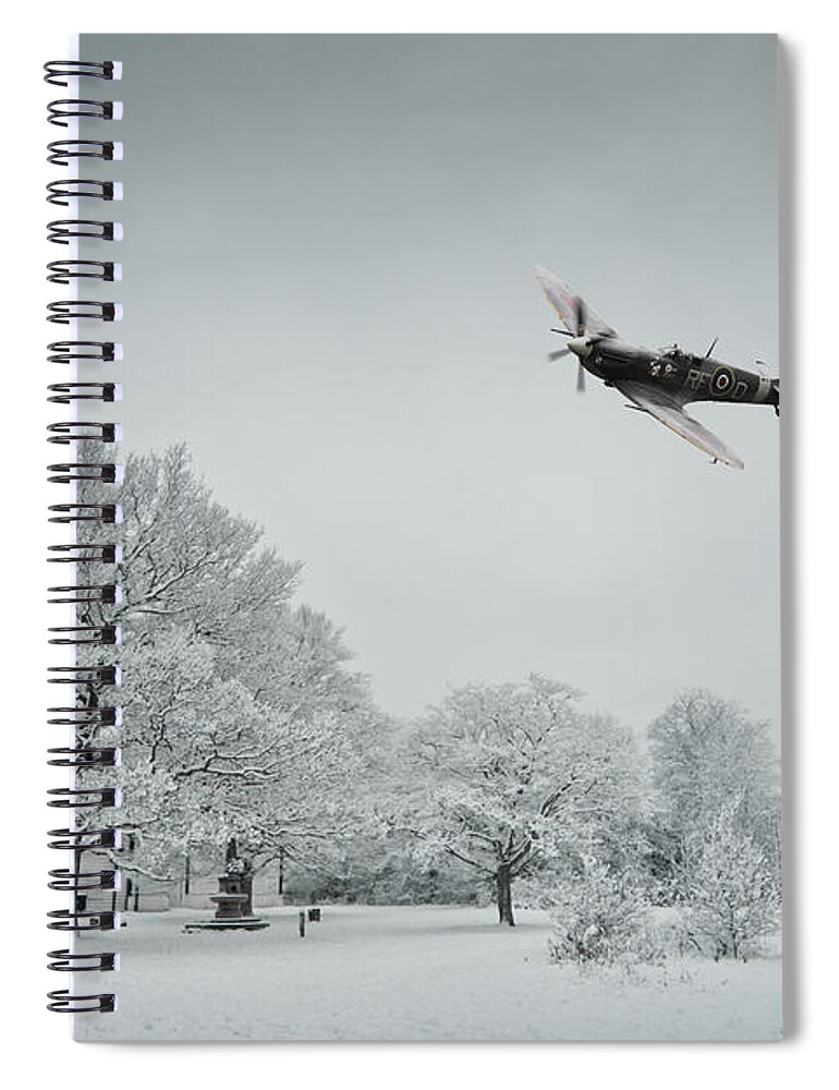 Supermarine Spiral Notebook featuring the digital art A Spitfire Winter by Airpower Art