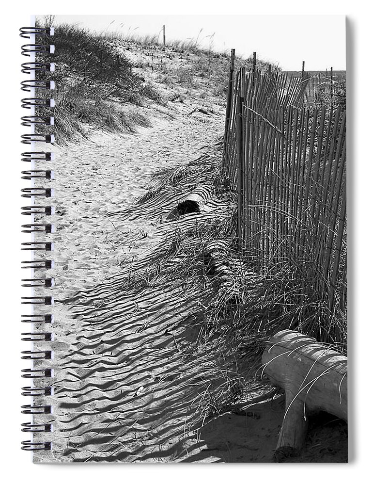Beach Retaining Fence Spiral Notebook featuring the photograph A Stroll In The Sand by Jeff Folger