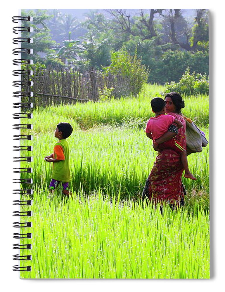 Three Quarter Length Spiral Notebook featuring the photograph A Woman Walking In The Field by Rbb
