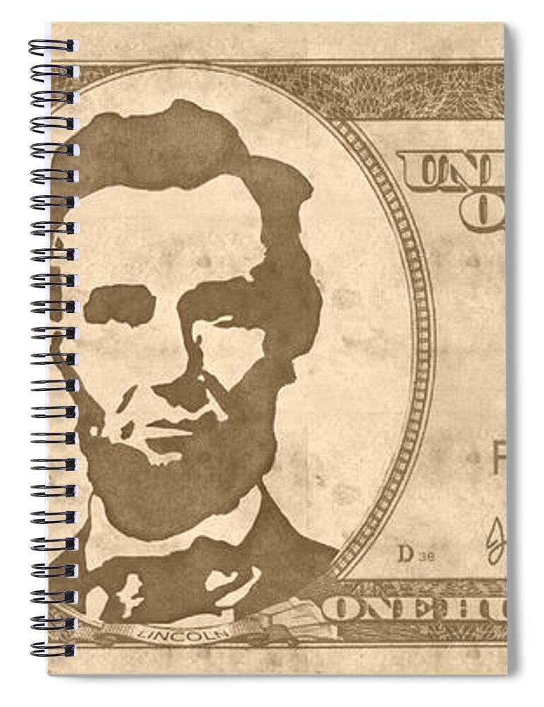 Vintage Dollar Bill Spiral Notebook featuring the painting Abraham Lincoln 2 digital art by Georgeta Blanaru