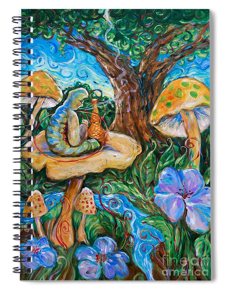 Alice In Wonderland Spiral Notebook featuring the painting Absolem from Wonderland by Linda Olsen