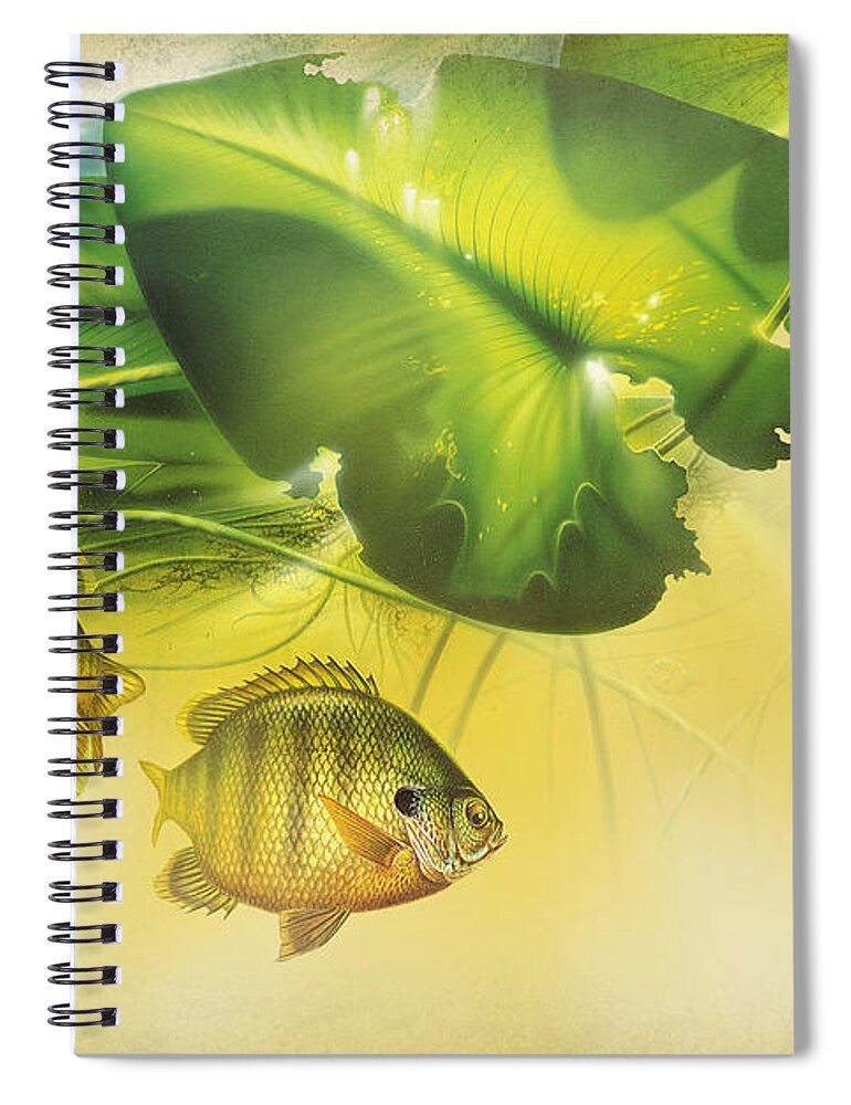 Jon Q Wright Spiral Notebook featuring the painting Abstract Blugill by JQ Licensing