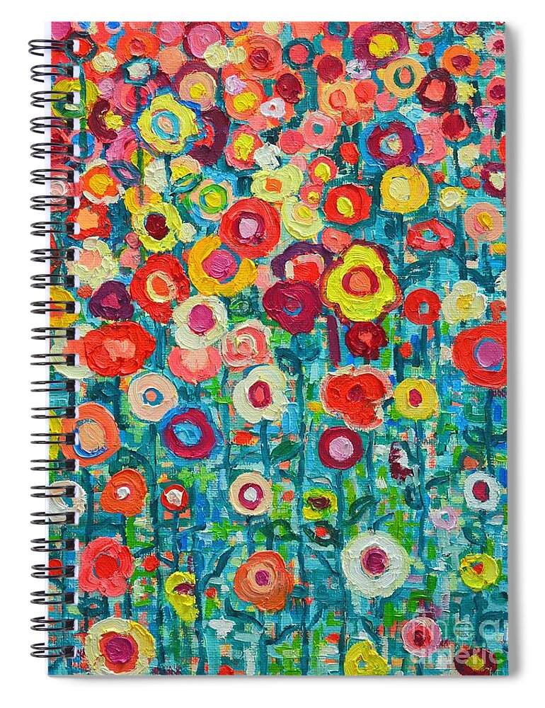 Abstract Spiral Notebook featuring the painting Abstract Garden Of Happiness by Ana Maria Edulescu