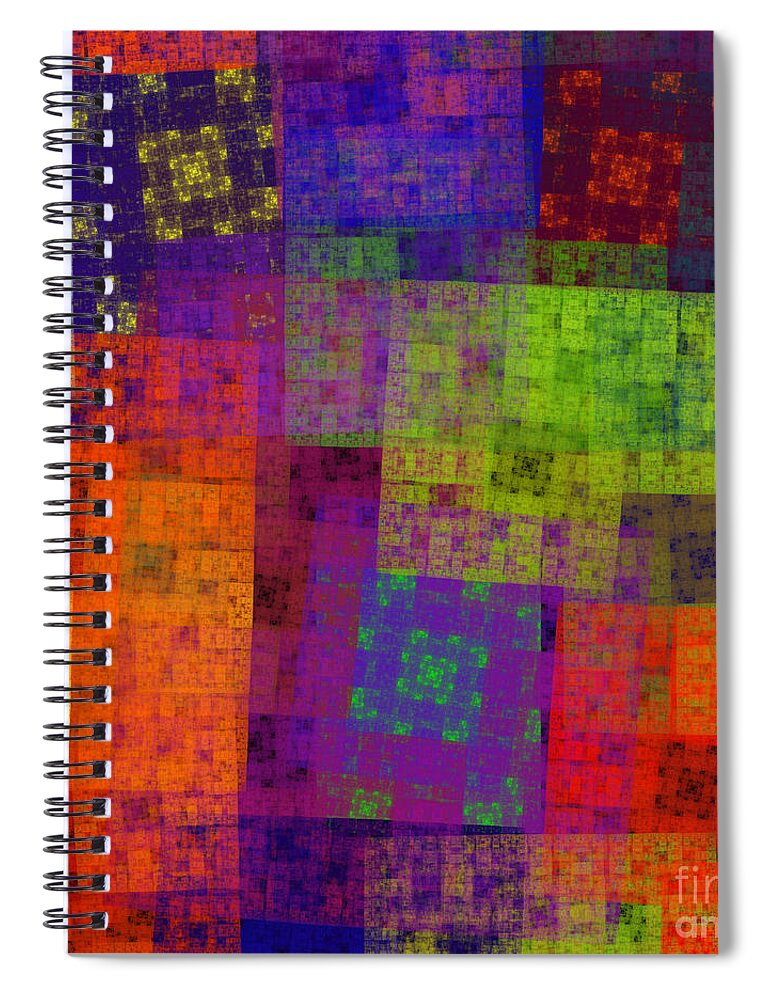 Andee Design Abstract Spiral Notebook featuring the digital art Abstract - Rainbow Bliss - Fractal - Square by Andee Design