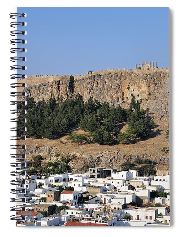 Rhodes Spiral Notebook featuring the photograph Acropolis and village of Lindos by George Atsametakis