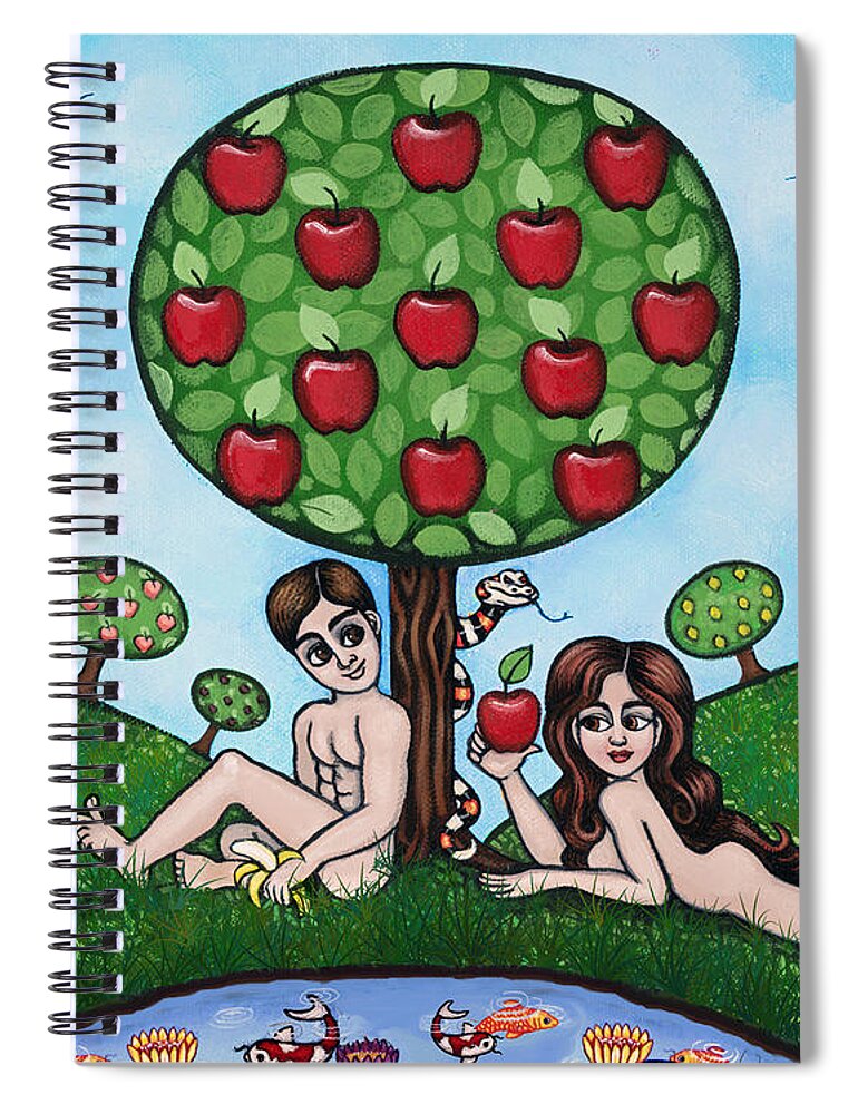 Adam And Eve Spiral Notebook featuring the painting Adam and Eve The Naked Truth by Victoria De Almeida