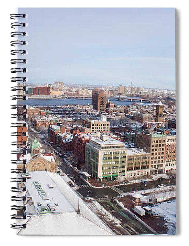 Boston Spiral Notebook featuring the photograph Aerial View of Copley Square Back Bay and Charles River by Thomas Marchessault