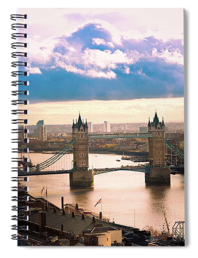 Drawbridge Spiral Notebook featuring the photograph Aerial View Of Tower Bridge In London by Lightkey