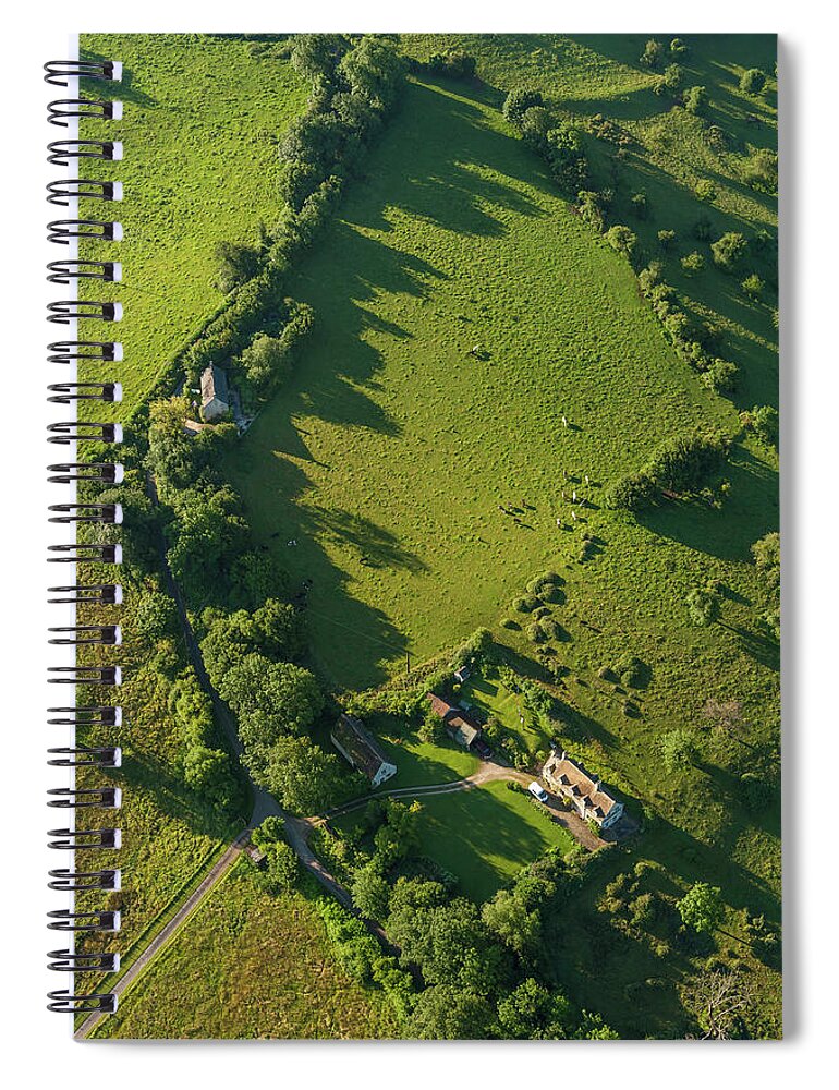 Scenics Spiral Notebook featuring the photograph Aerial View Over Farmhouse Livestock by Fotovoyager