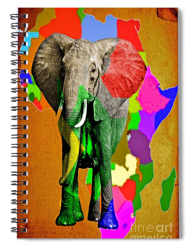 Elephant Spiral Notebook featuring the photograph African Elephant Map by Gary Keesler