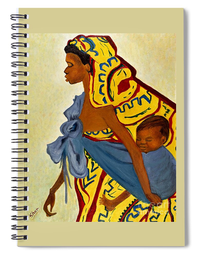 Africa Spiral Notebook featuring the painting Mama Toto African Mother and Child by Sher Nasser