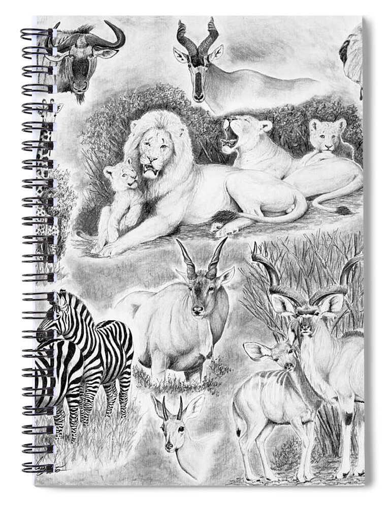 Giraffe Spiral Notebook featuring the drawing African Safari by Darcy Tate