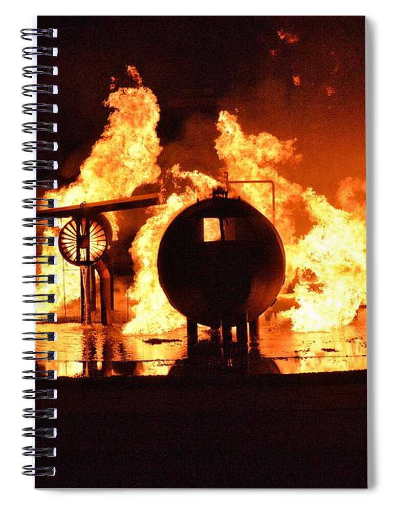 Airplane Spiral Notebook featuring the photograph Airforce Fire Deparment Training by Aaron Martens