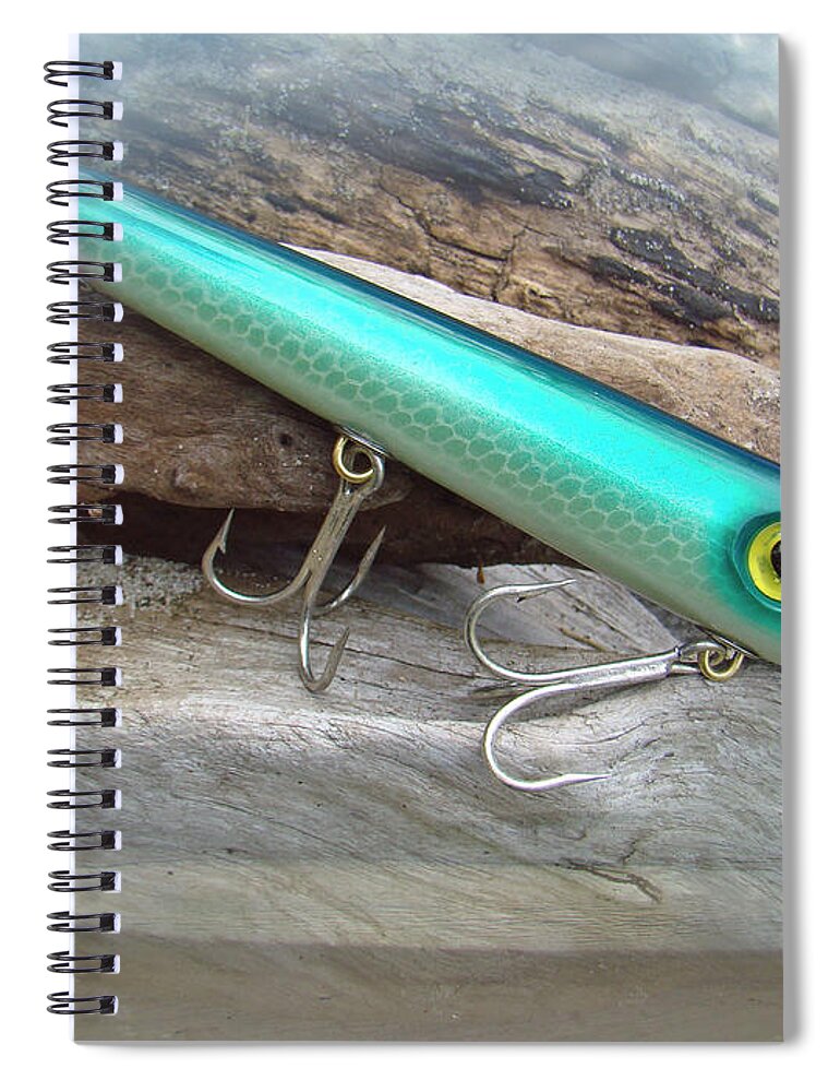 Fishing Spiral Notebook featuring the photograph AJS Green Serpent Flaptail Saltwater Lure by Carol Senske