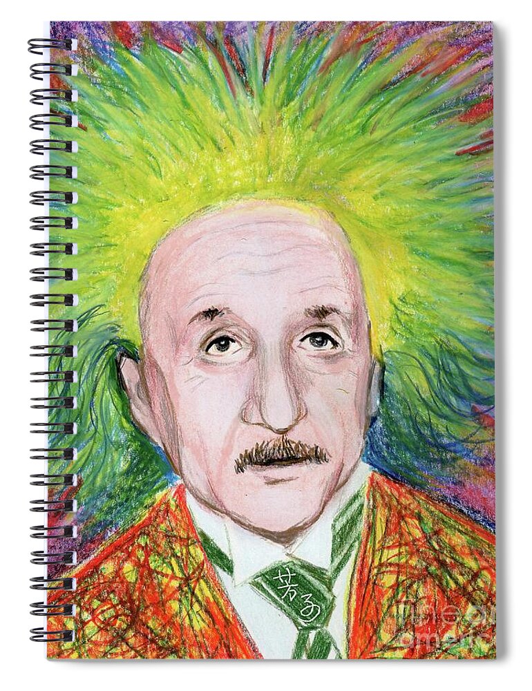 Albert Einstein Spiral Notebook featuring the drawing Albert Einstein by Yoshiko Mishina
