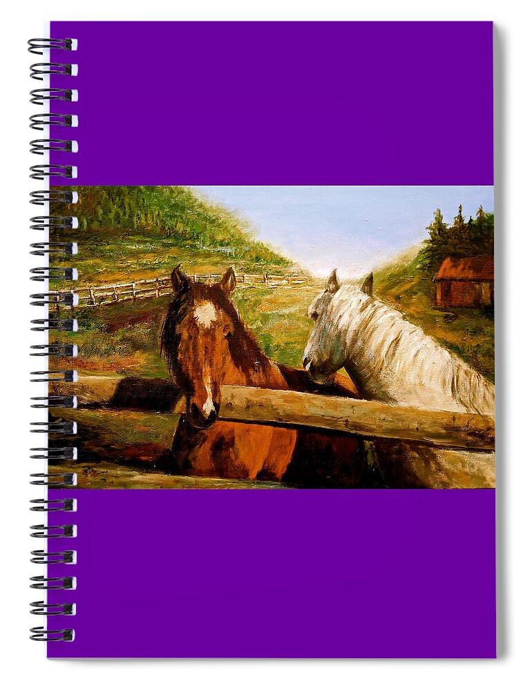 Horses Spiral Notebook featuring the painting Alberta Horse Farm by Sher Nasser