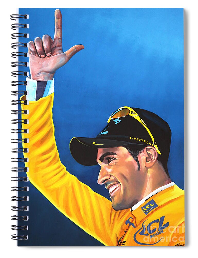 Alberto Contador Spiral Notebook featuring the painting Alberto Contador by Paul Meijering
