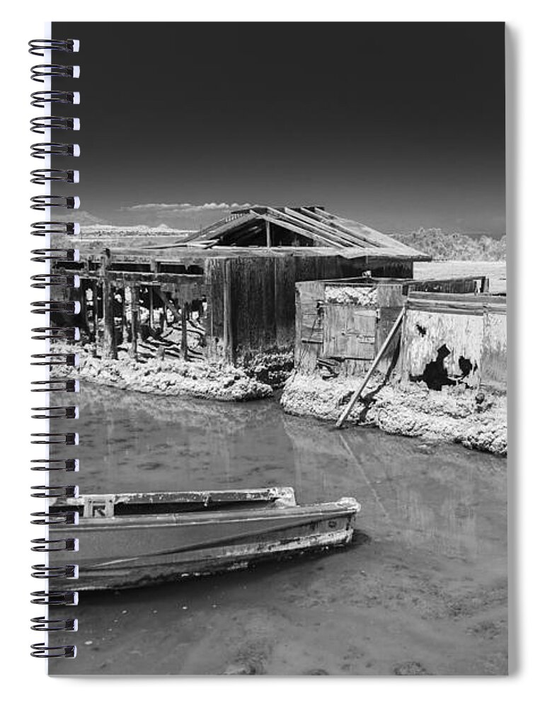 Abandoned Spiral Notebook featuring the photograph All Aboard Black and White by Scott Campbell